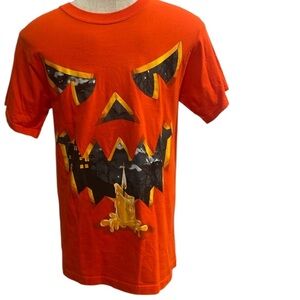 Vintage Jerzees scary jack-o’-lantern pumpkin candle, orange Halloween T-shirt S